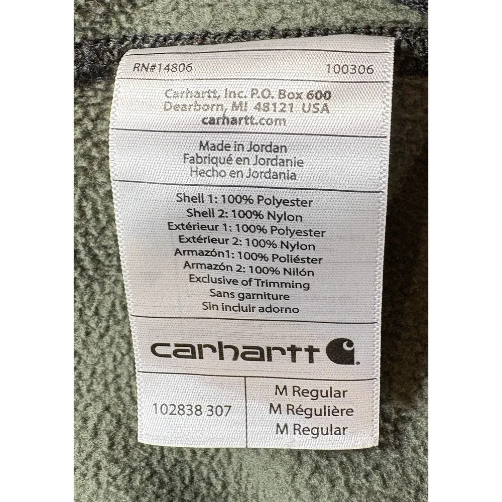 Carhartt Mens Fallon Full-Zip Sweater Fleece Jacket Medium Moss Green &BLK -2203
